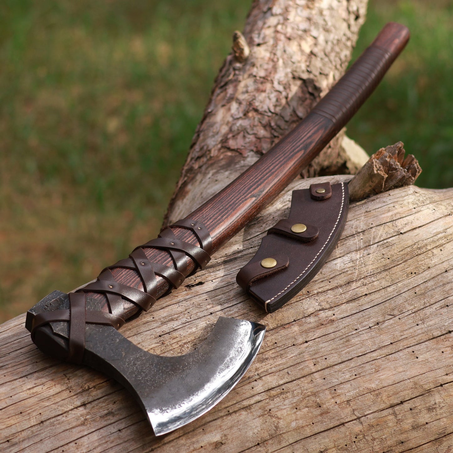 🪓 Viking Long Axe “Ragnar Lodbrok” with Carved Handle and Leather Wrap | VikingsBrand