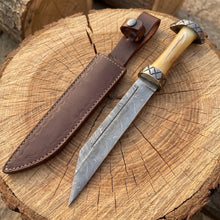 Damascus Viking seax dagger with bone grip – view 3