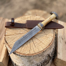 Damascus Viking seax dagger with bone grip