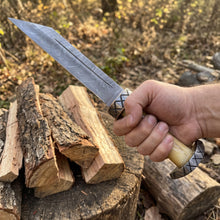 Damascus Viking seax dagger with bone grip – view 5