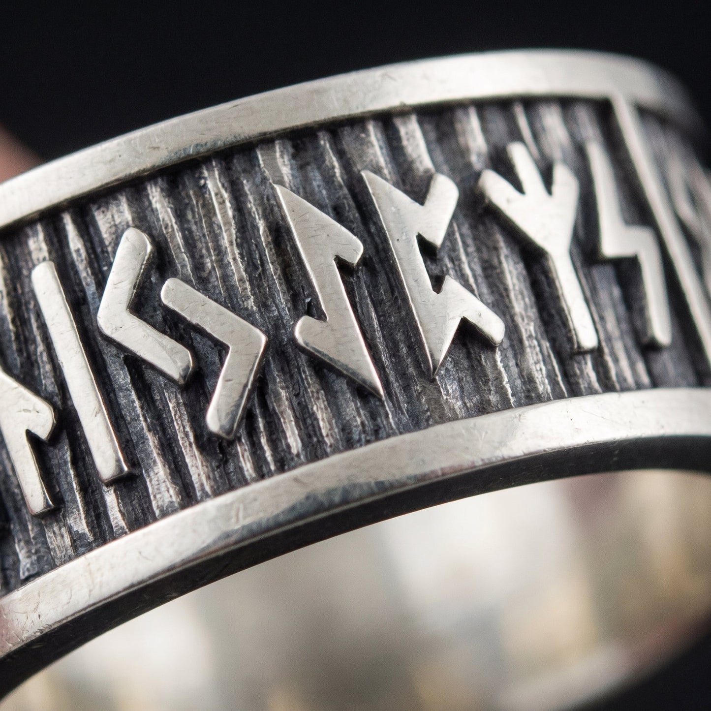 Elder Futhark runes sterling silver Viking ring – view 4