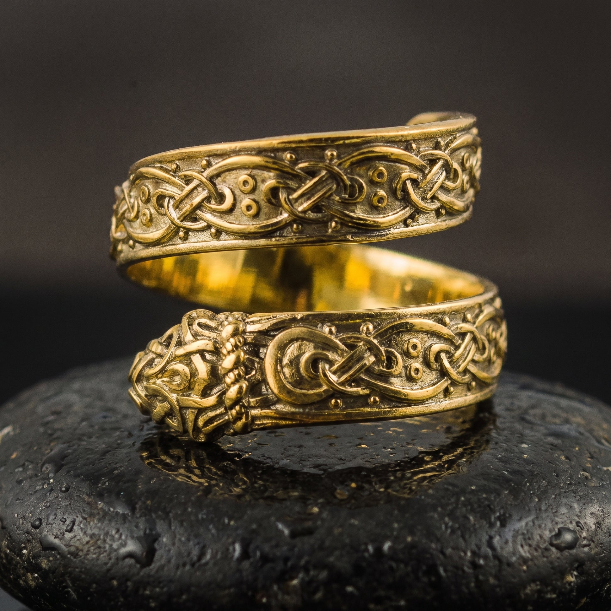Ouroboros ornamental 14K gold Viking ring – view 6