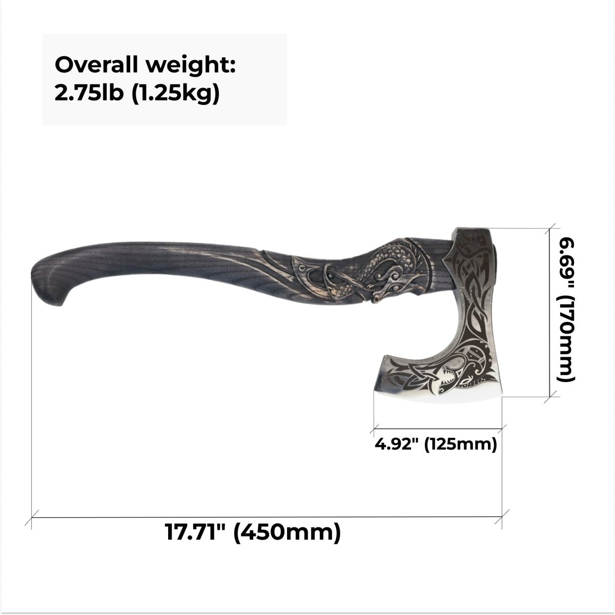 Hand-Forged Hardened Bearded Viking Axe “Fenrisulfr” with Carved Handle