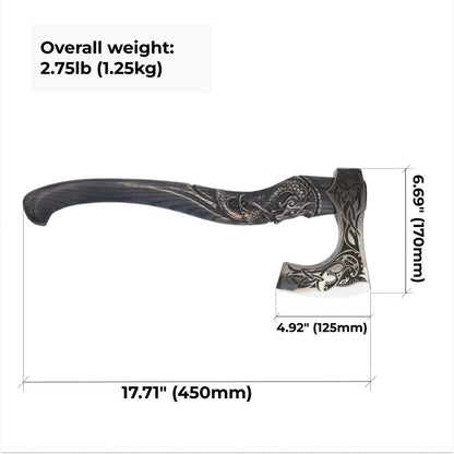 Hand-Forged Hardened Bearded Viking Axe “Fenrisulfr” with Carved Handle