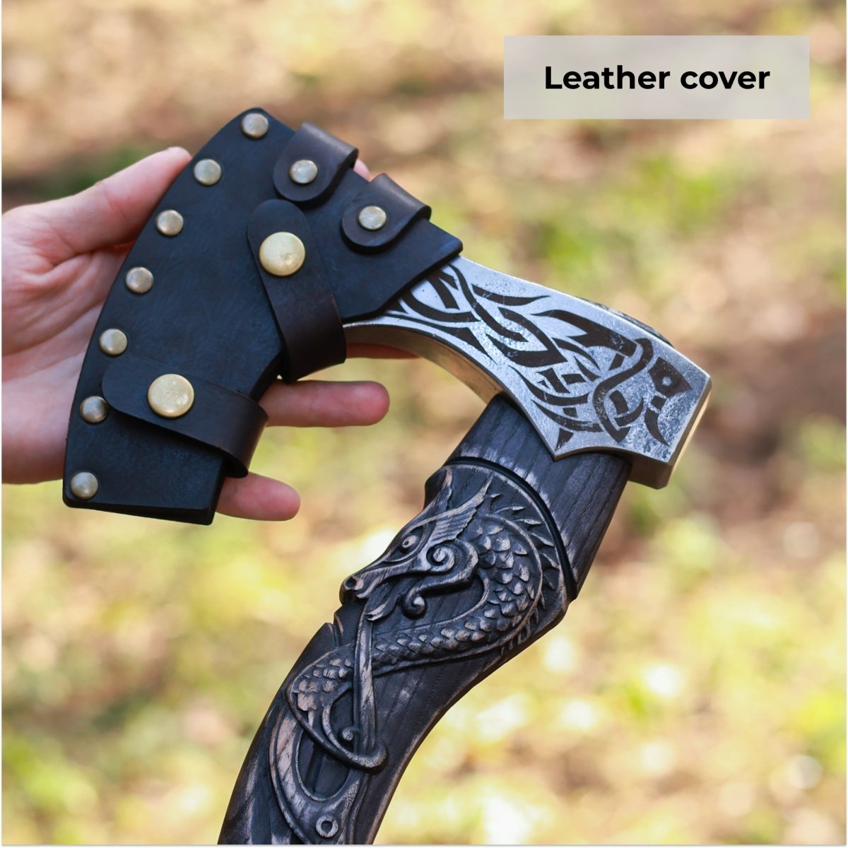 Hand-Forged Hardened Bearded Viking Axe “Fenrisulfr” with Carved Handle