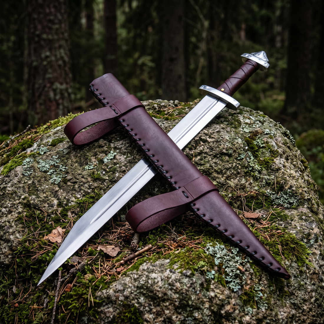 Langseax Viking-styled sword with leather-wrapped grip