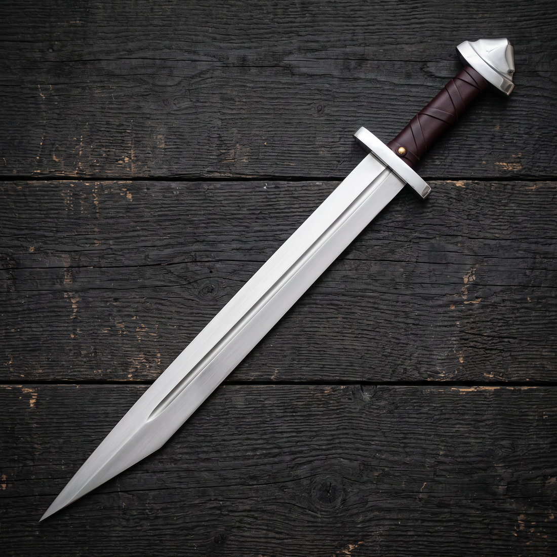 Langseax Viking-styled sword with leather-wrapped grip – view 2