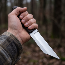 Modern Viking-styled bushcraft seax with wood scales – view 3