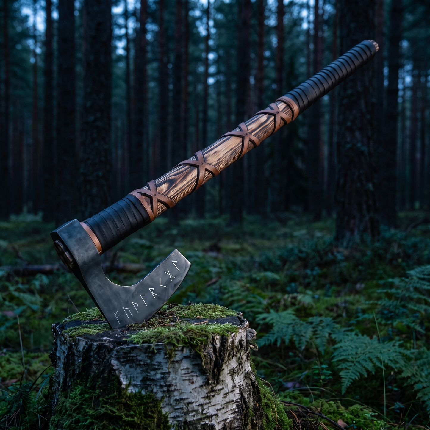 forged Viking bearded axe with ash handle – view 4