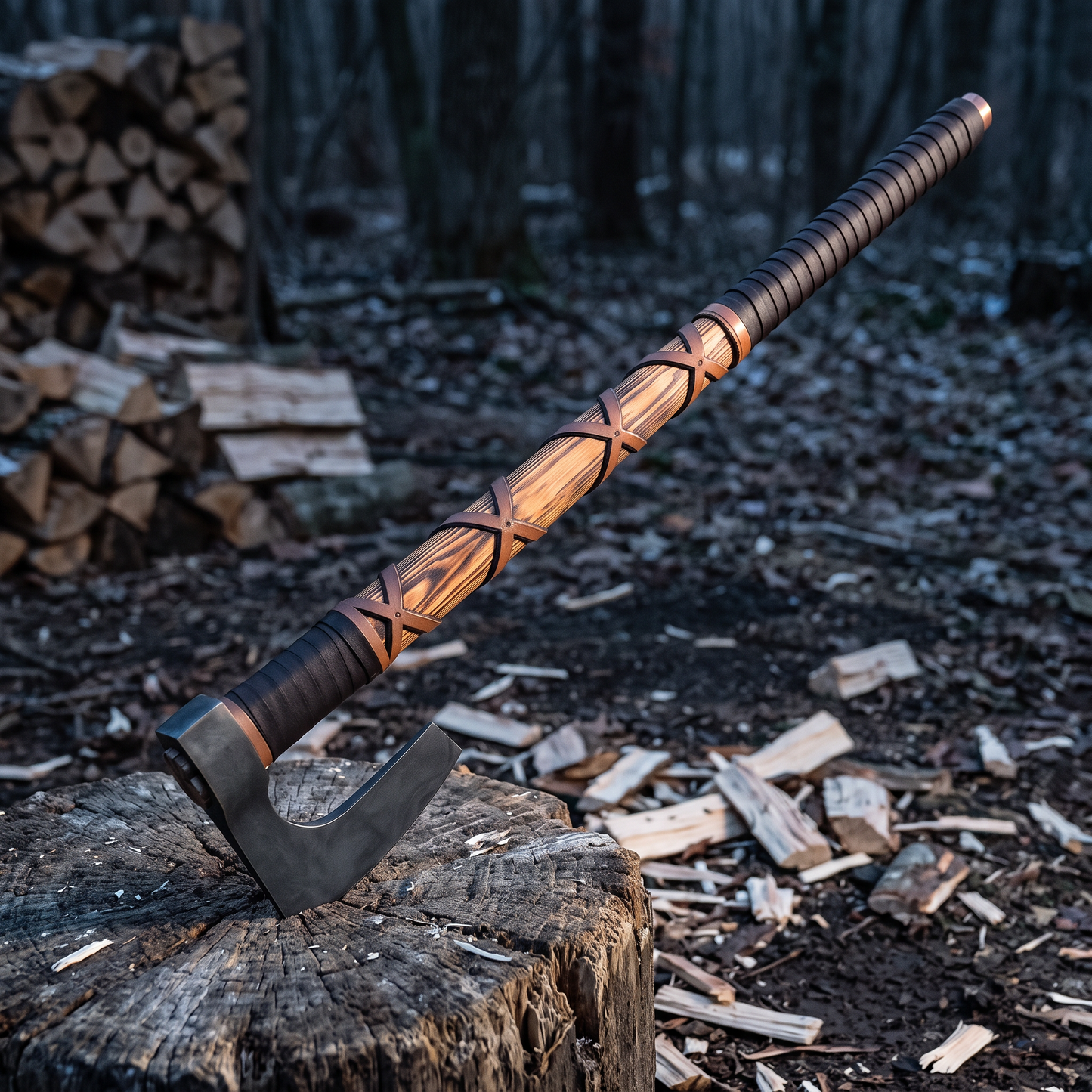 forged Viking bearded axe with ash handle – view 7
