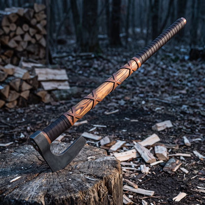 forged Viking bearded axe with ash handle – view 7