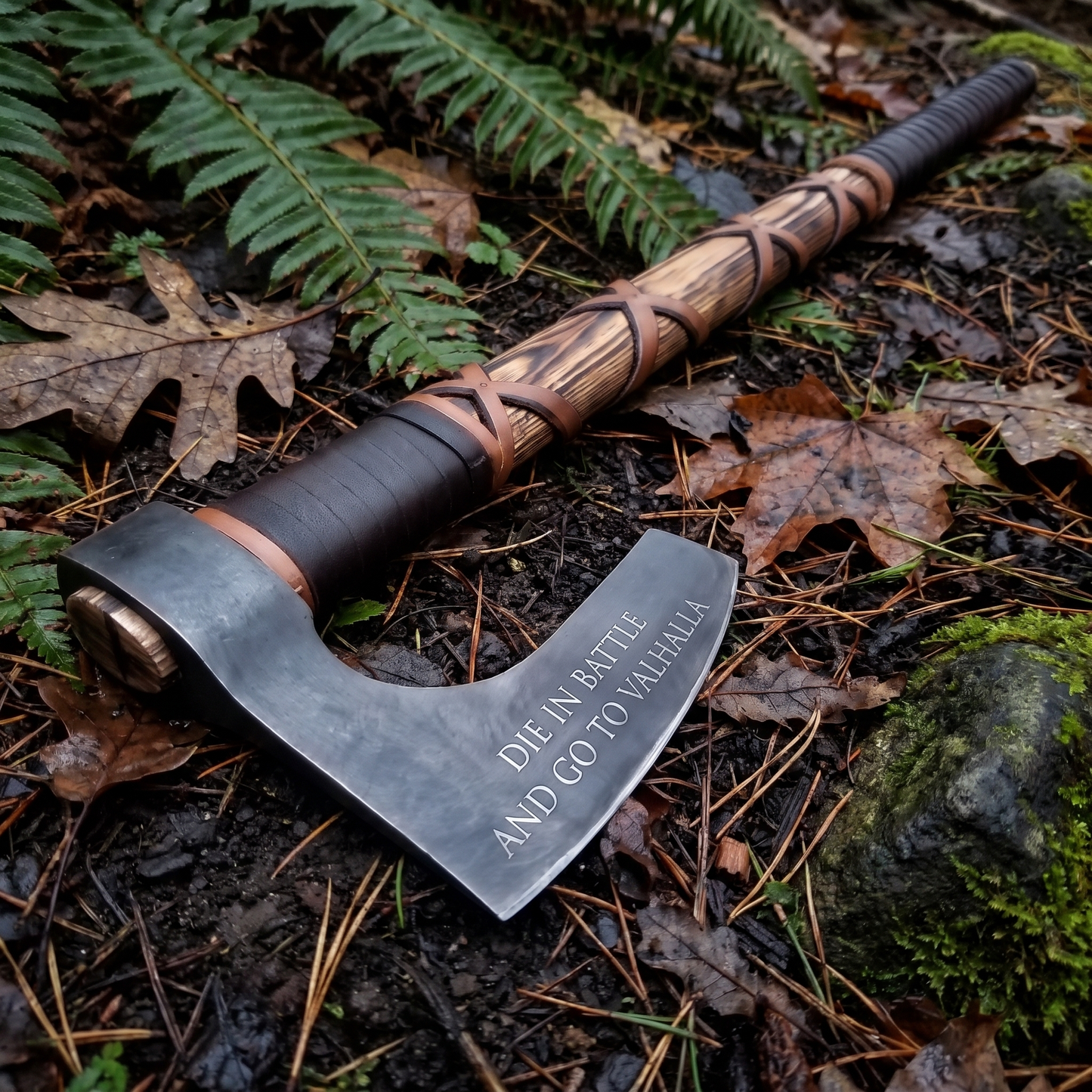 forged Viking bearded axe with ash handle – view 10