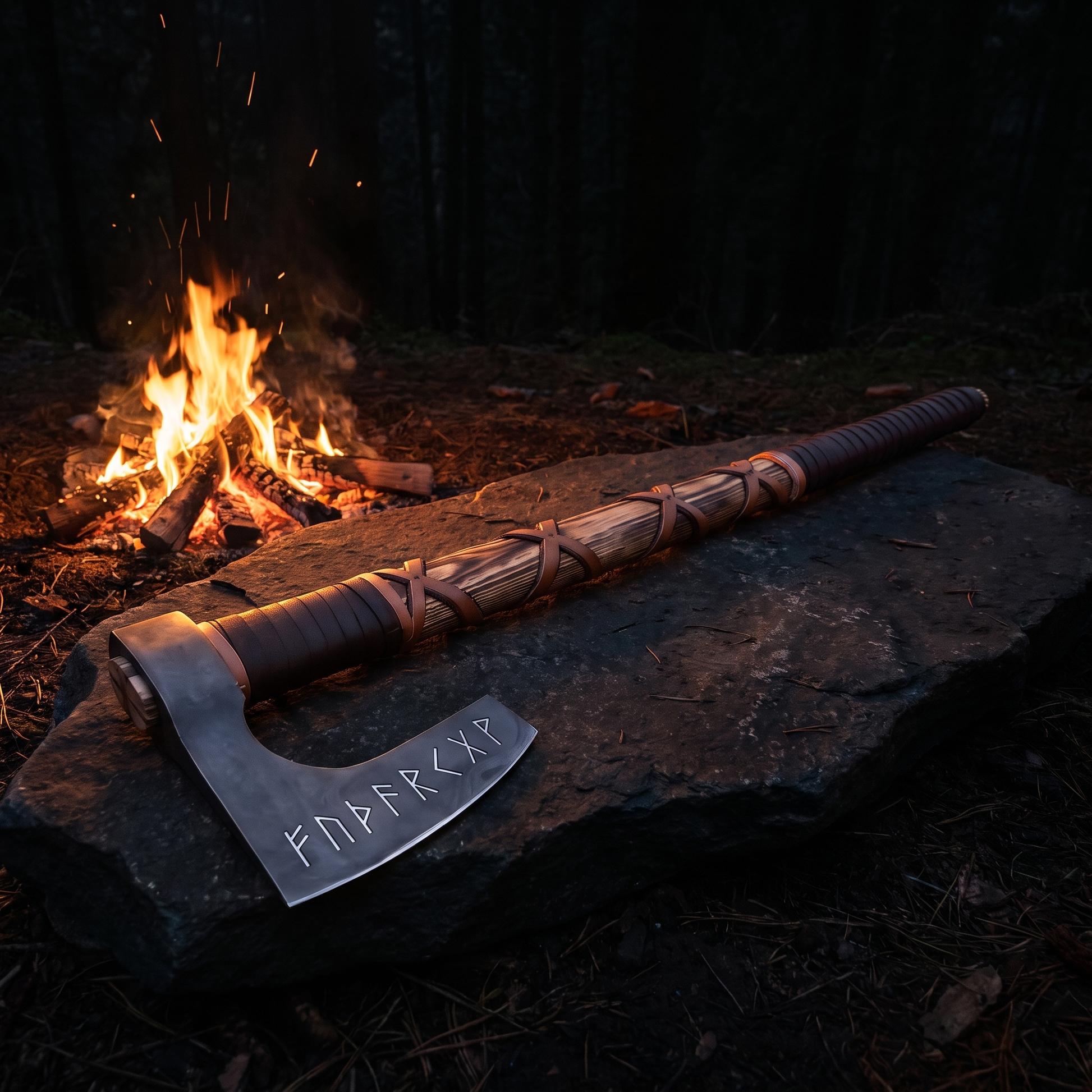 forged Viking bearded axe with ash handle – view 6
