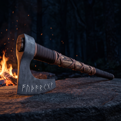 forged Viking bearded axe with ash handle – view 5