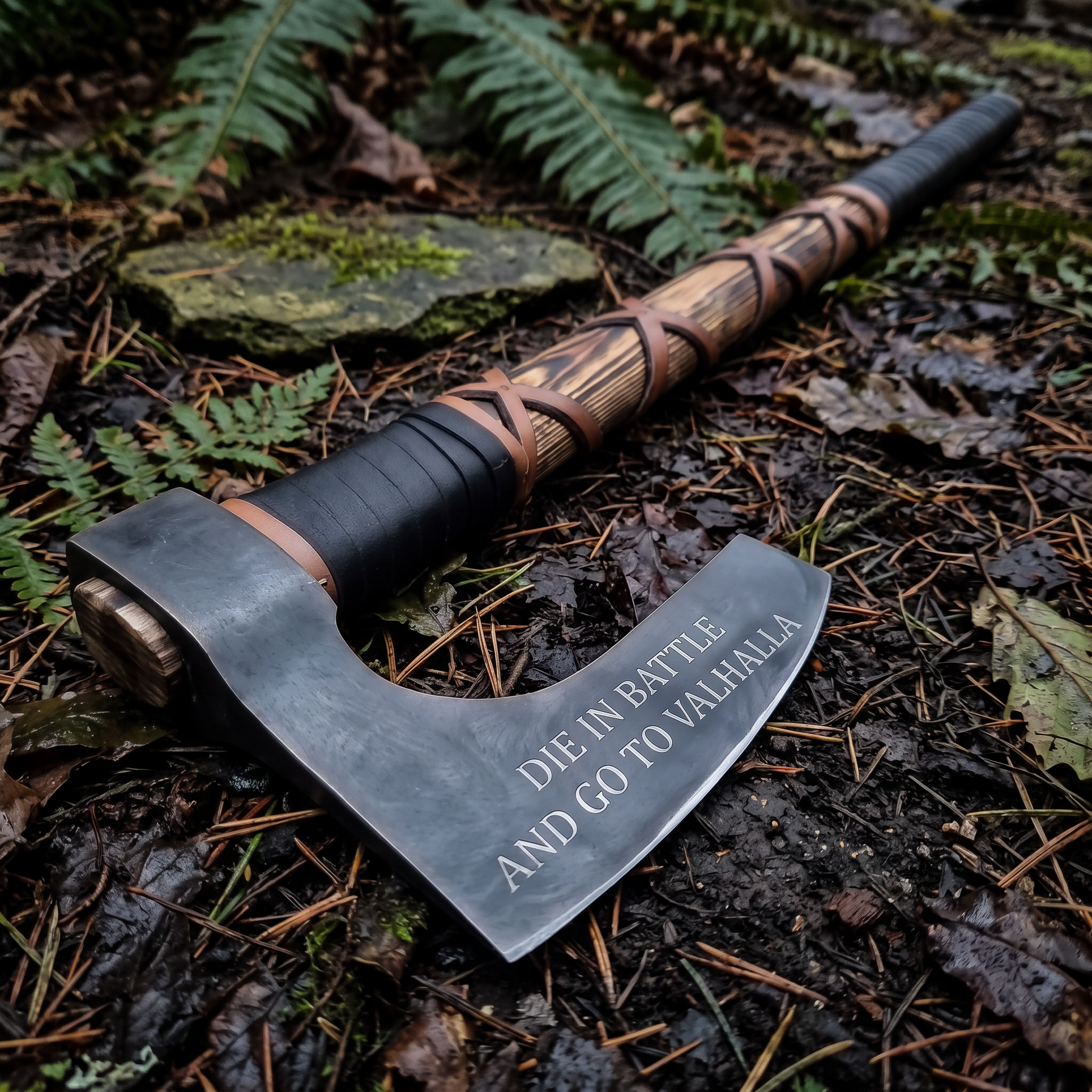 forged Viking bearded axe with ash handle – view 9