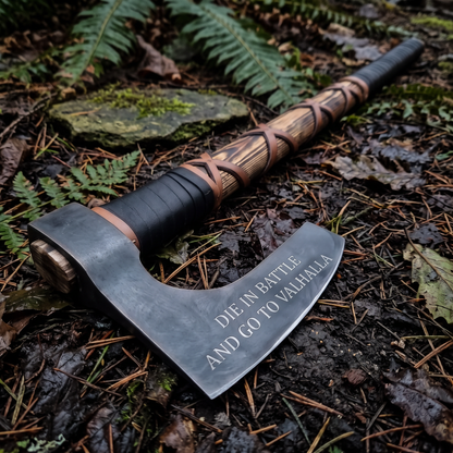 forged Viking bearded axe with ash handle – view 9