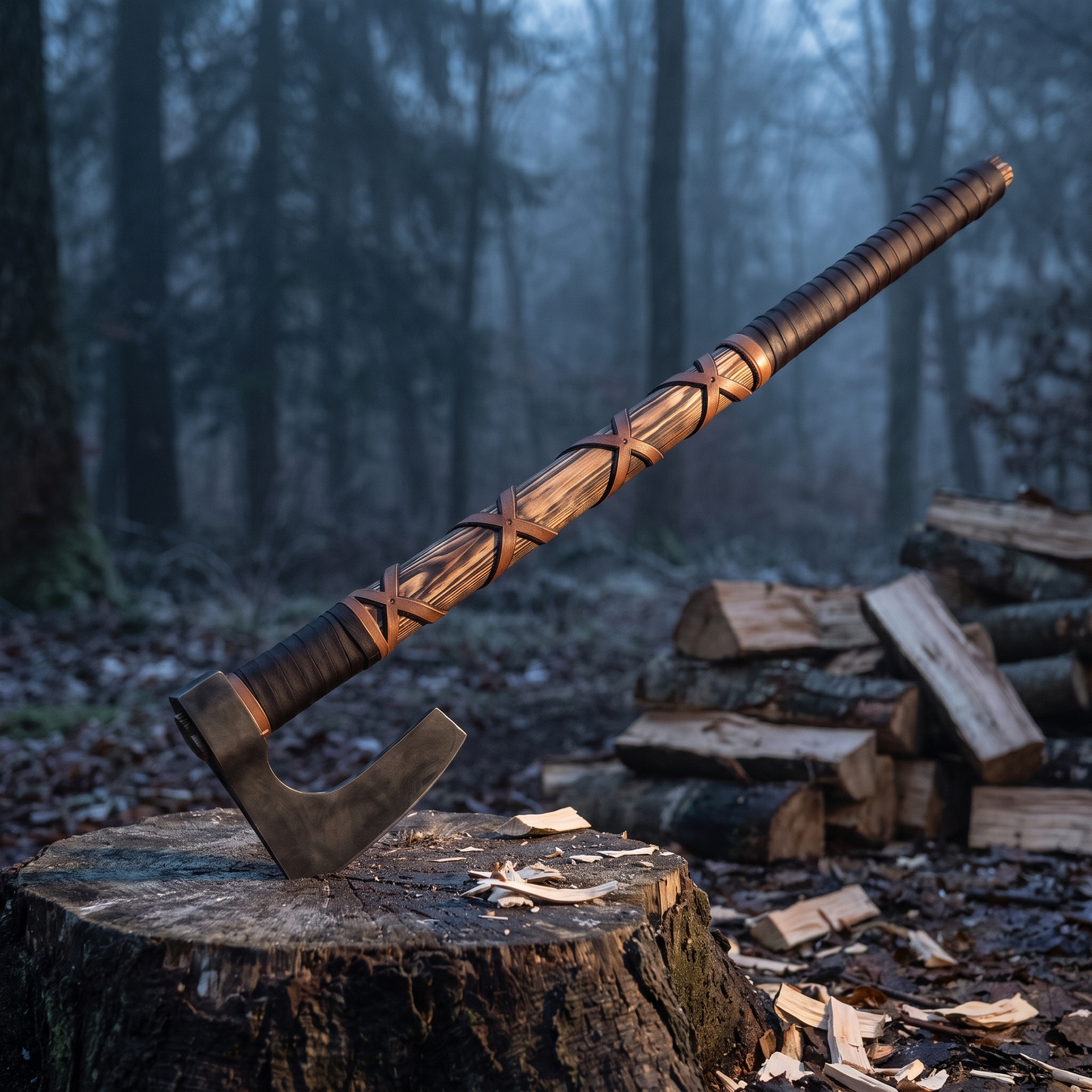 forged Viking bearded axe with ash handle – view 2