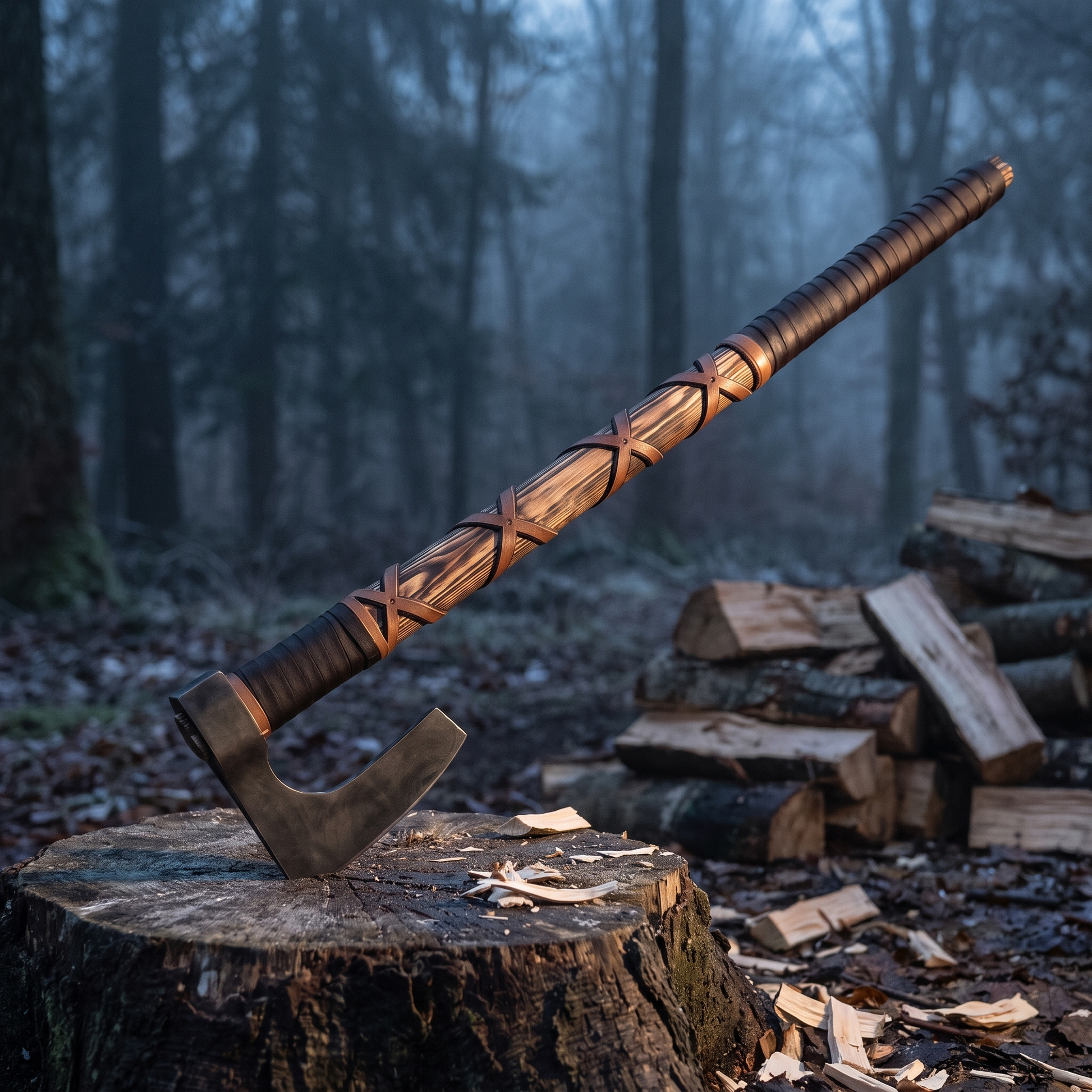 forged Viking bearded axe with ash handle – view 2