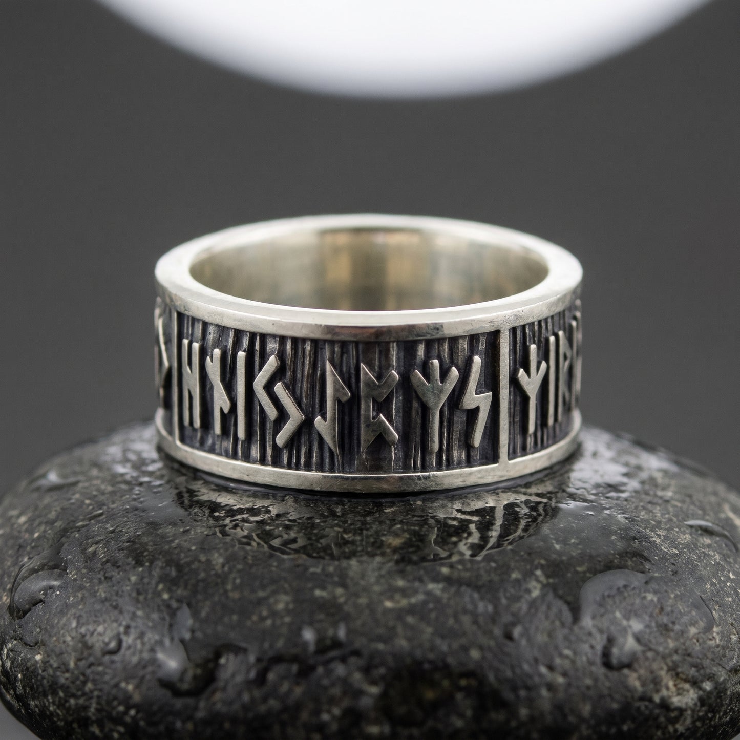 Wide rim Elder Futhark runes 925 sterling silver Viking ring – view 2