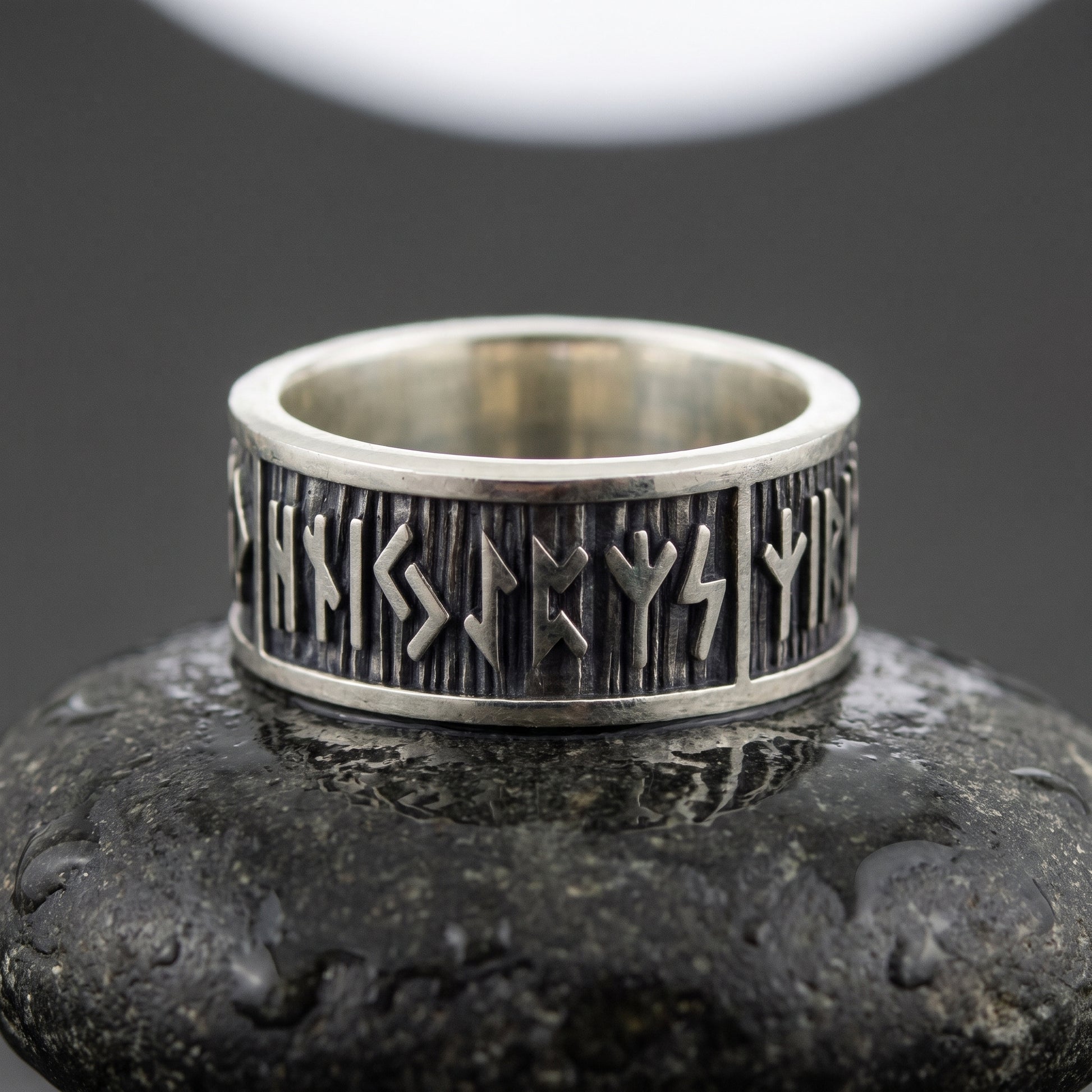 Wide rim Elder Futhark runes 925 sterling silver Viking ring – view 2