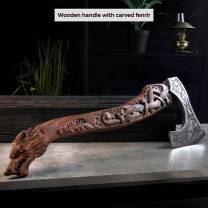 Viking Axe Handmade Ulfhednar Warriors – Fenrir Carved Nordic Axe