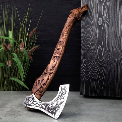 Viking Axe Handmade Ulfhednar Warriors – Fenrir Carved Nordic Axe