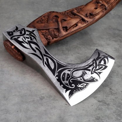 Viking Axe Handmade Ulfhednar Warriors – Fenrir Carved Nordic Axe