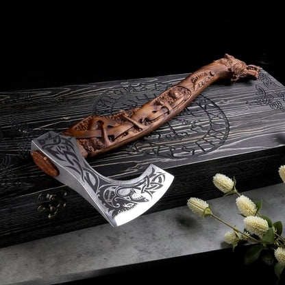 Viking Axe Handmade Ulfhednar Warriors – Fenrir Carved Nordic Axe