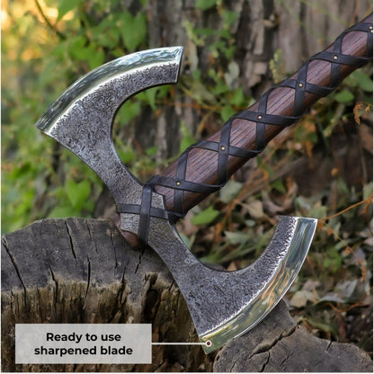 Viking Double-Edged Axe “Havamal” – Hand-Forged Nordic Battle Axe