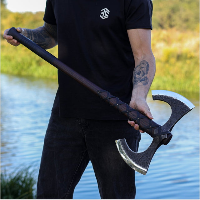 Viking Double-Edged axe “Havamal”, Hand-forged Nordic Battle axe