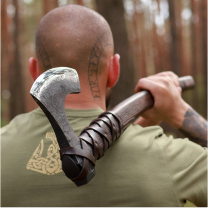 🪓 Viking Long Axe “Ragnar Lodbrok” with Carved Handle and Leather Wrap | VikingsBrand