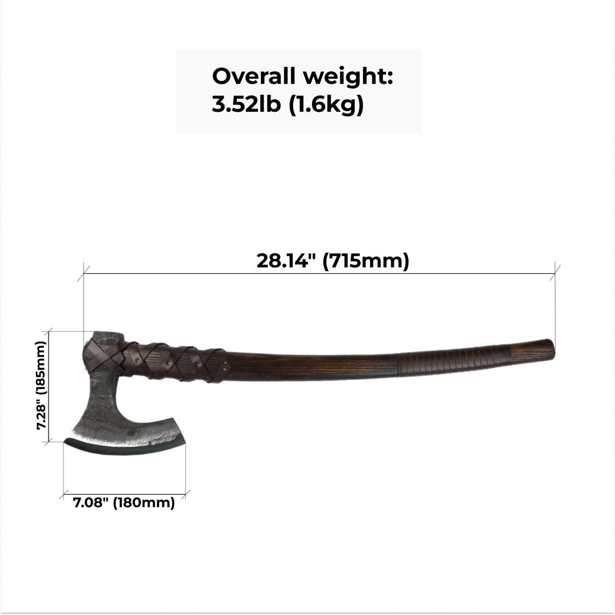 🪓 Viking Long Axe “Ragnar Lodbrok” with Carved Handle and Leather Wrap | VikingsBrand