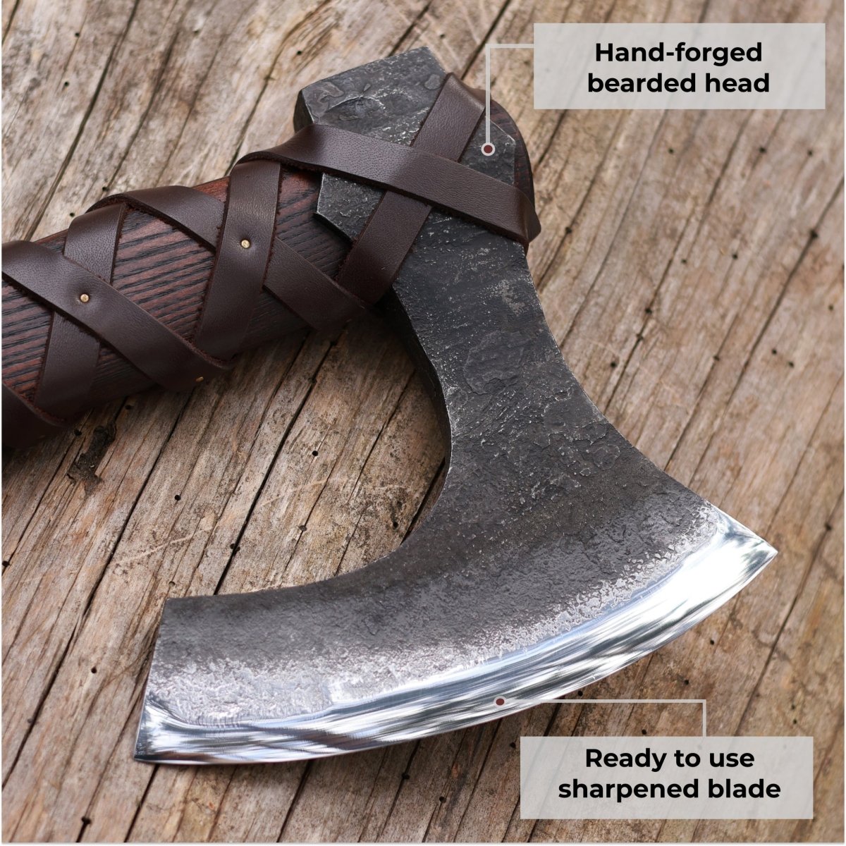 🪓 Viking Long Axe “Ragnar Lodbrok” with Carved Handle and Leather Wrap | VikingsBrand