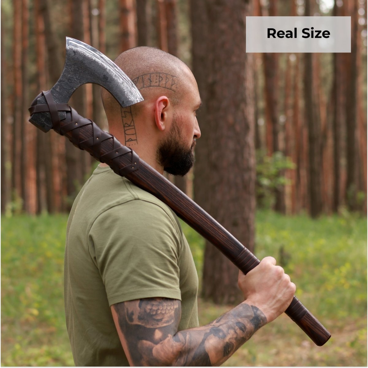 🪓 Viking Long Axe “Ragnar Lodbrok” with Carved Handle and Leather Wrap | VikingsBrand