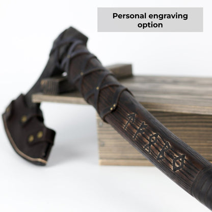 🪓 Viking Long Axe “Ragnar Lodbrok” with Carved Handle and Leather Wrap | VikingsBrand