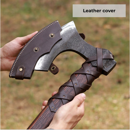 🪓 Viking Long Axe “Ragnar Lodbrok” with Carved Handle and Leather Wrap | VikingsBrand