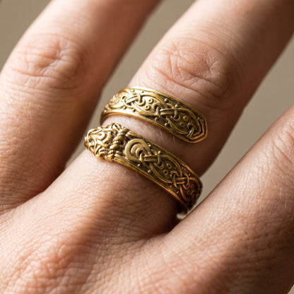 Ouroboros ornamental 14K gold Viking ring – view 7