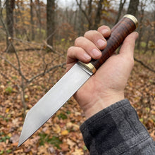 Viking-styled seax knife with stacked leather grip – view 3