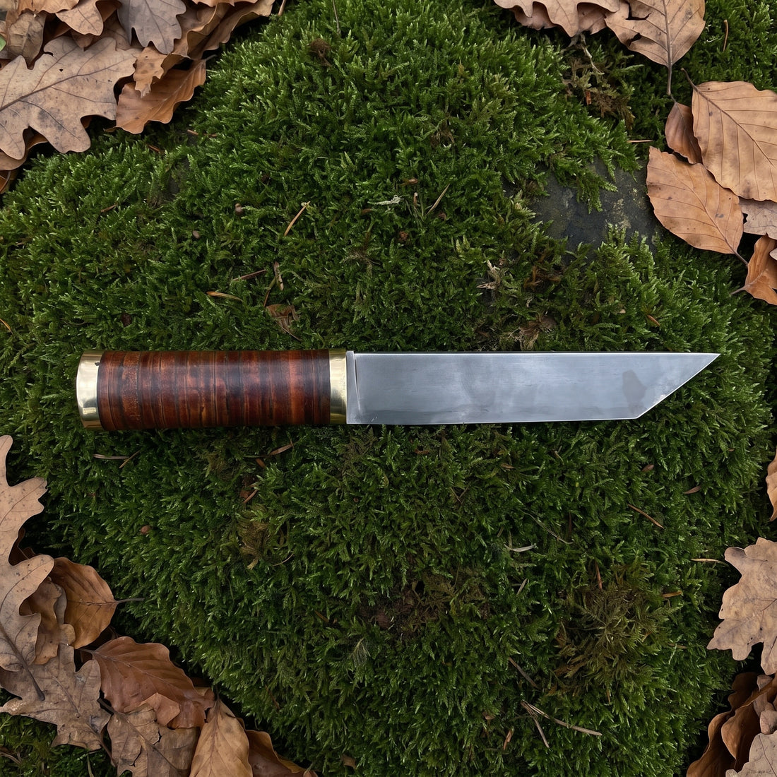 Viking-styled seax knife with stacked leather grip – view 6