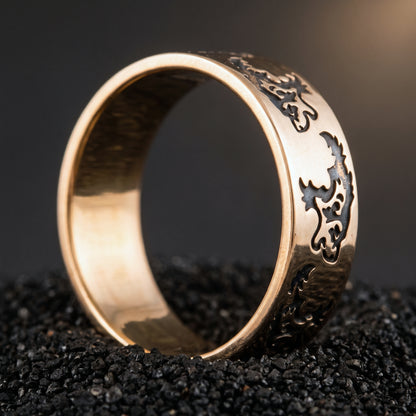 Bronze Viking wolf ring from the side, smooth polished interior visible