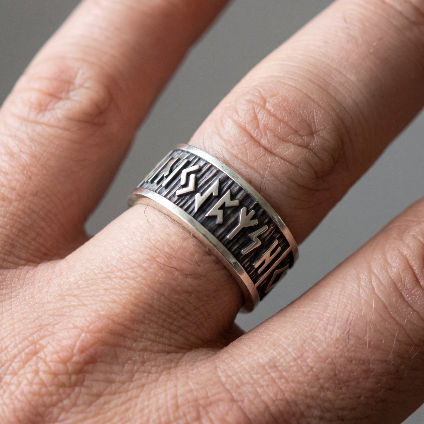 Elder Futhark runes sterling silver Viking ring – view 3