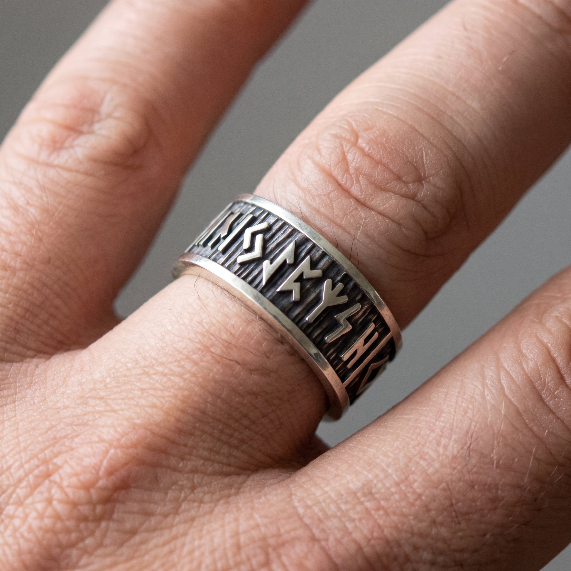 Elder Futhark runes sterling silver Viking ring – view 3