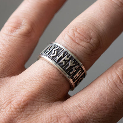 Elder Futhark runes sterling silver Viking ring – view 3