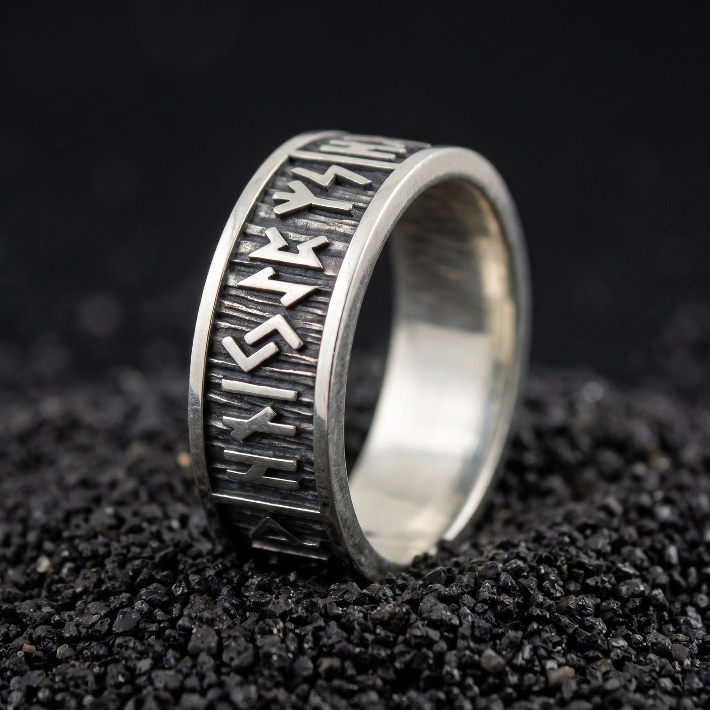Elder Futhark runes sterling silver Viking ring