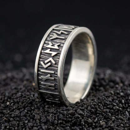Elder Futhark runes sterling silver Viking ring