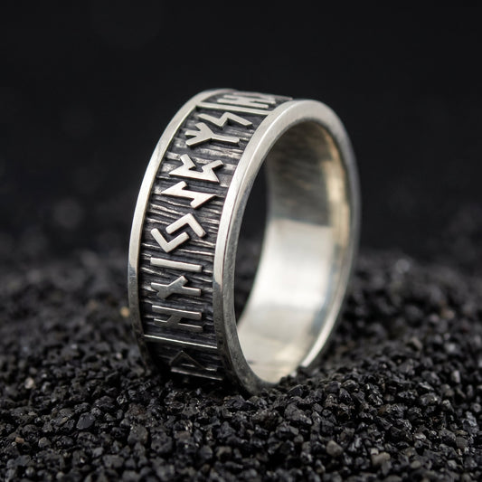 Elder Futhark runes sterling silver Viking ring