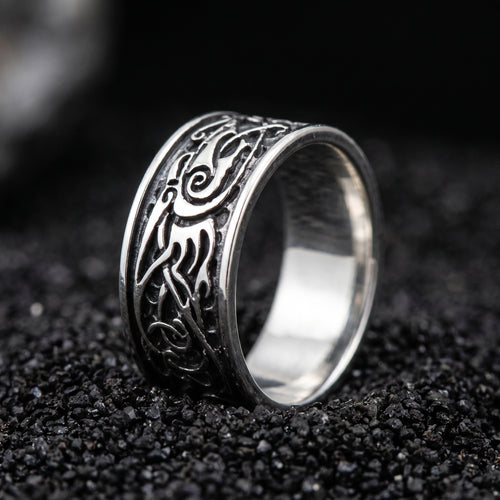 Wolf Sterling Silver Viking Wedding Ring, Handmade