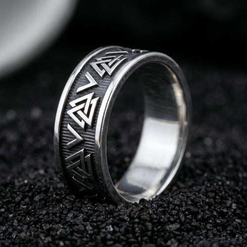 Valknut Sterling Silver Viking Wedding Band for Men