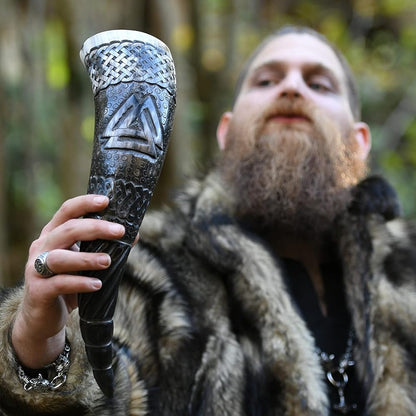 Big Valknut Viking drinking horn with stand – view 2