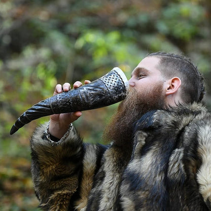 Big Valknut Viking drinking horn with stand – view 4